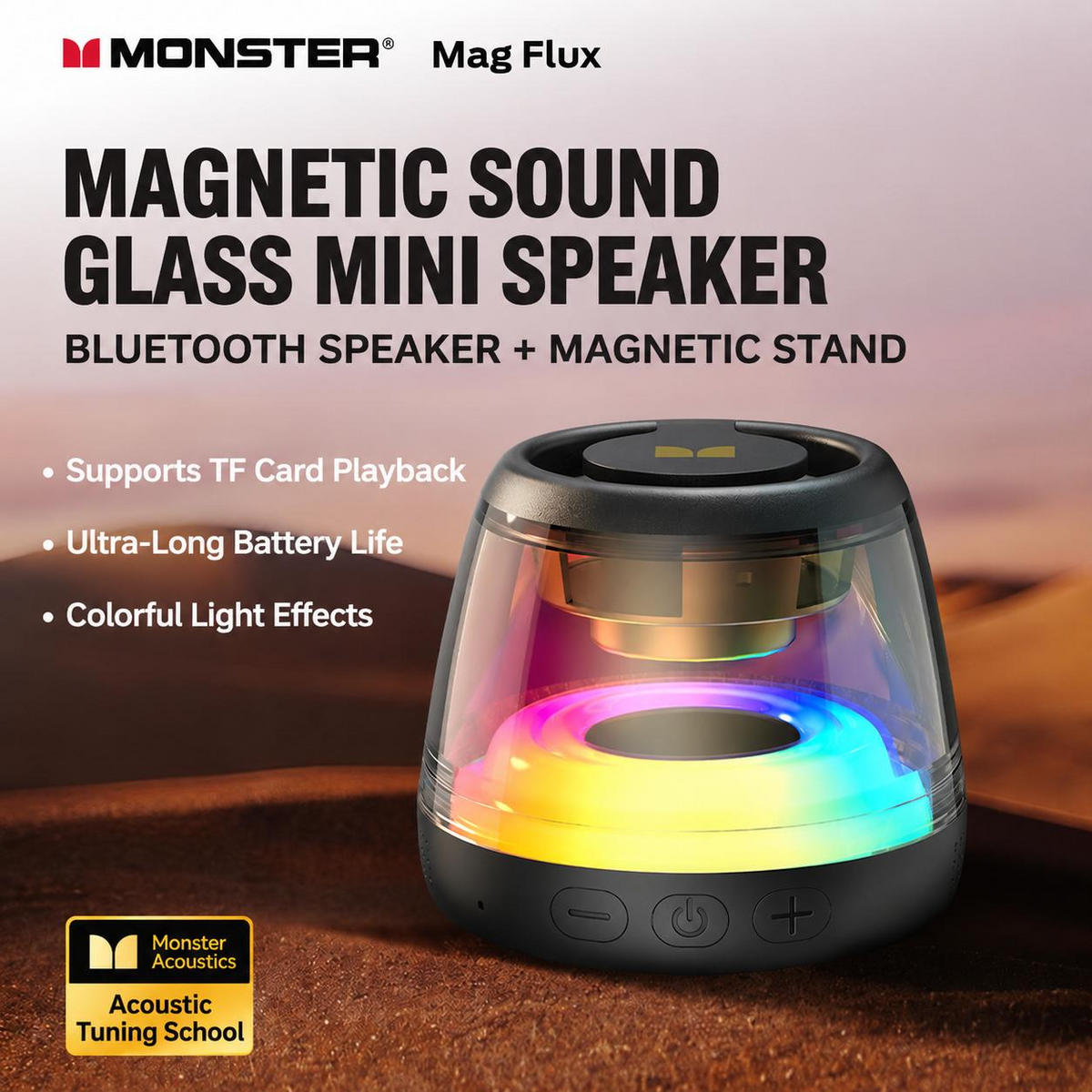 Monster Mini Wireless Speaker - Bluetooth 6.0, RGB Lights, 360° Sound, TWS & Magnetic Design
