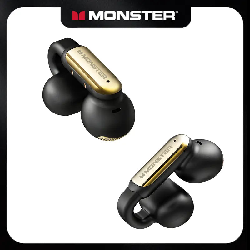 Monster AC601 Clip-On Open Ear Wireless Earbuds - 100H Playtime, Ultra-Light Sport Headphones
