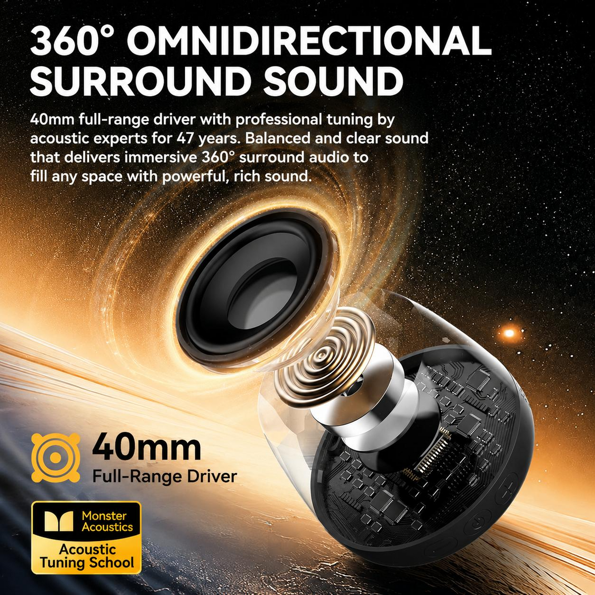 Monster Mini Wireless Speaker - Bluetooth 6.0, RGB Lights, 360° Sound, TWS & Magnetic Design