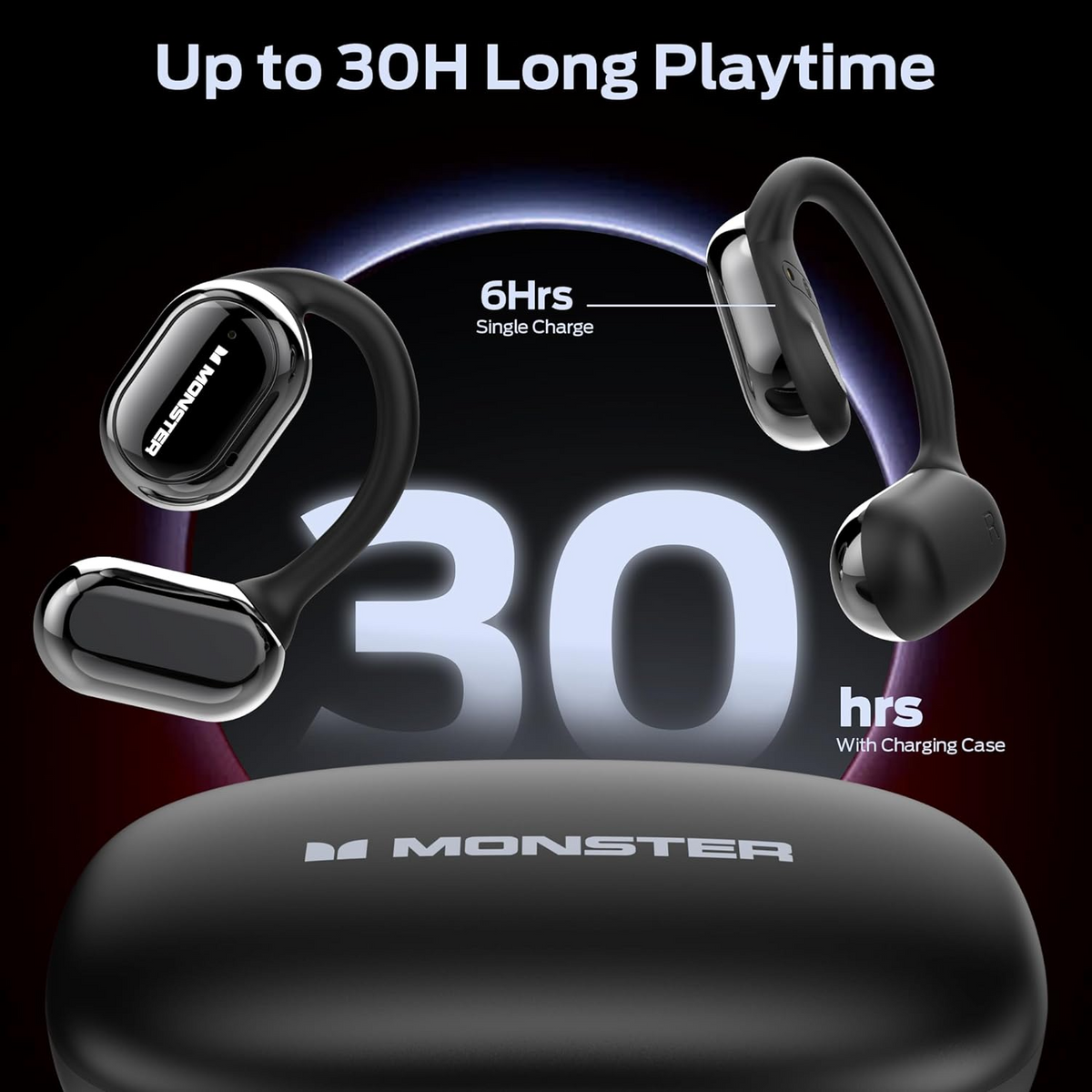 Monster Open Free AC100 Open-Ear Wireless Earbuds - Bluetooth 5.3, 16mm Drivers, AI Noise Cancellation & 30H Playtime