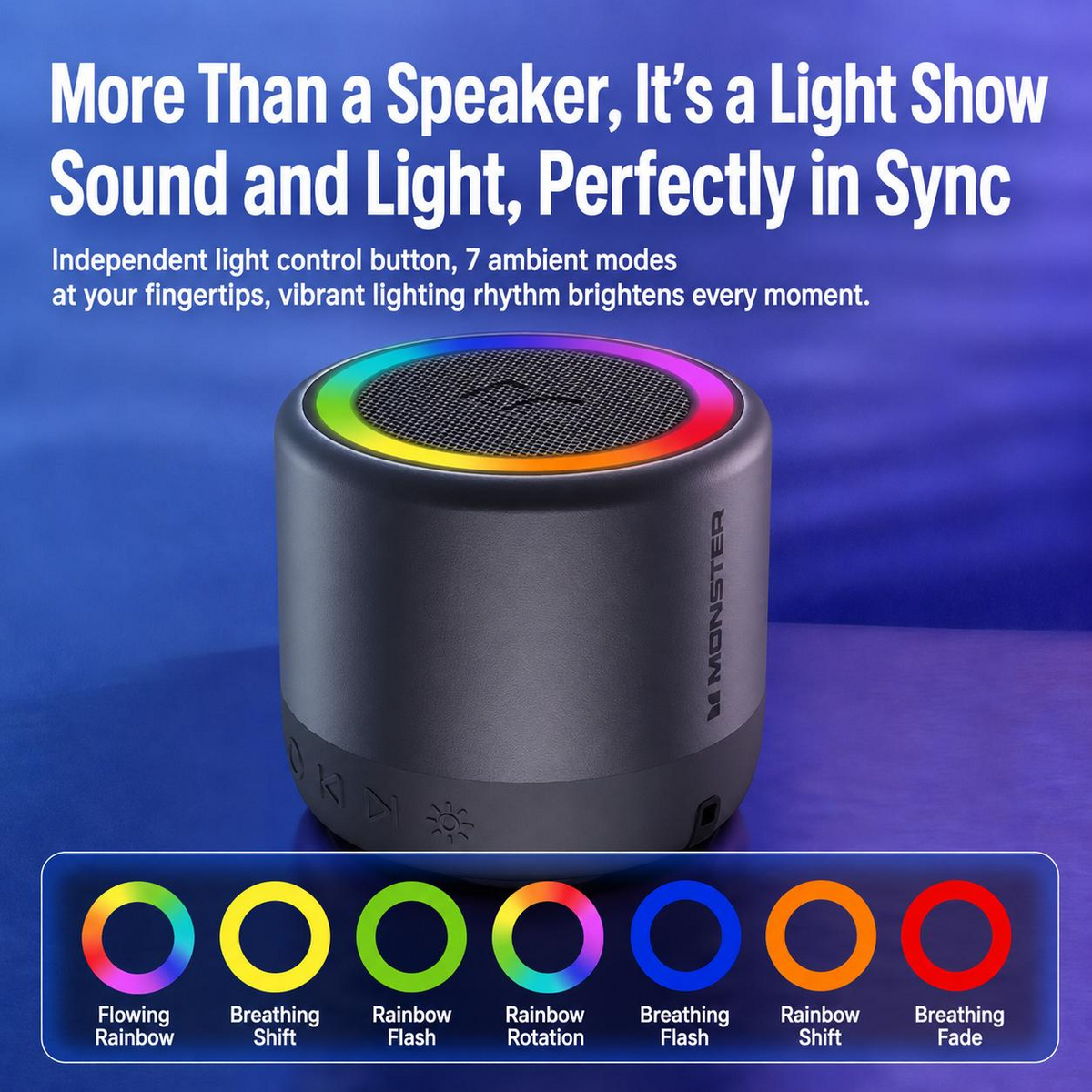 Monster S27 Portable Bluetooth Speaker - 360° Sound, RGB Lights, Bluetooth 6.0 & TWS
