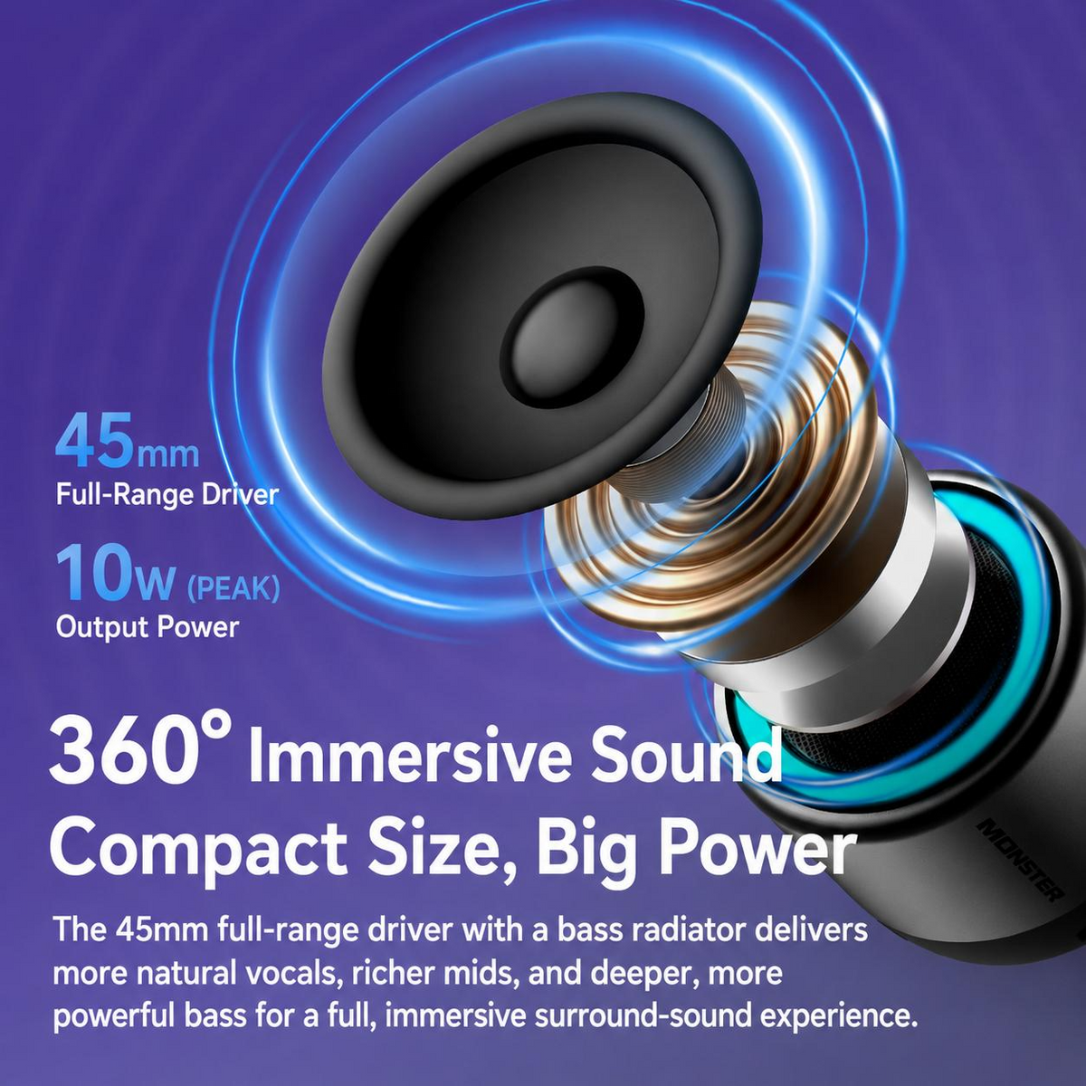 Monster S27 Portable Bluetooth Speaker - 360° Sound, RGB Lights, Bluetooth 6.0 & TWS