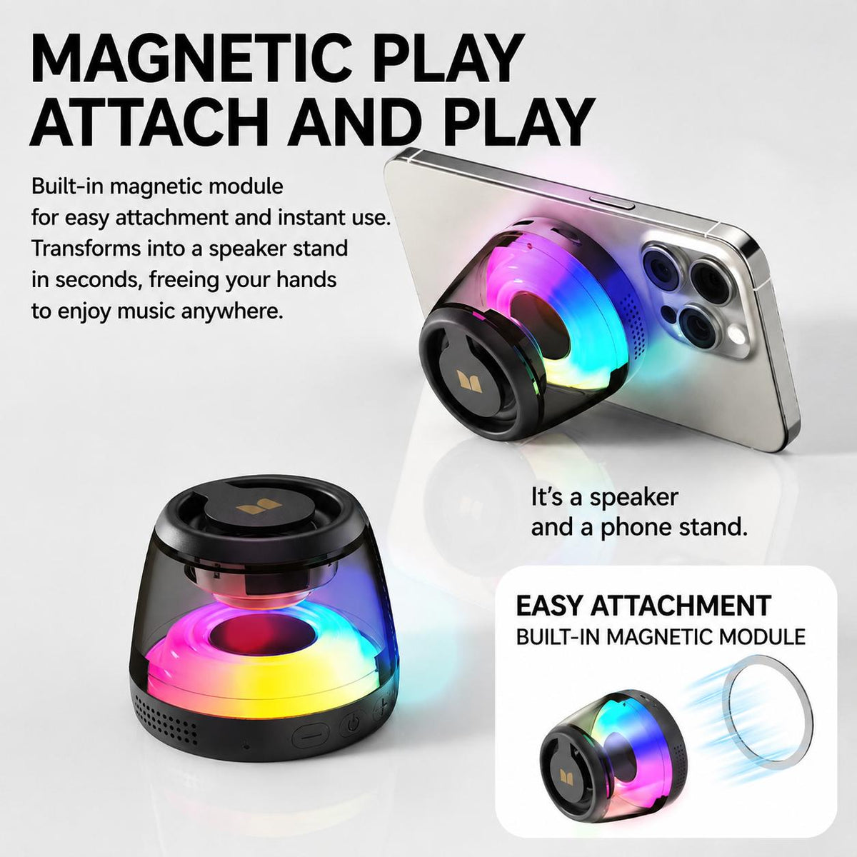 Monster Mini Wireless Speaker - Bluetooth 6.0, RGB Lights, 360° Sound, TWS & Magnetic Design