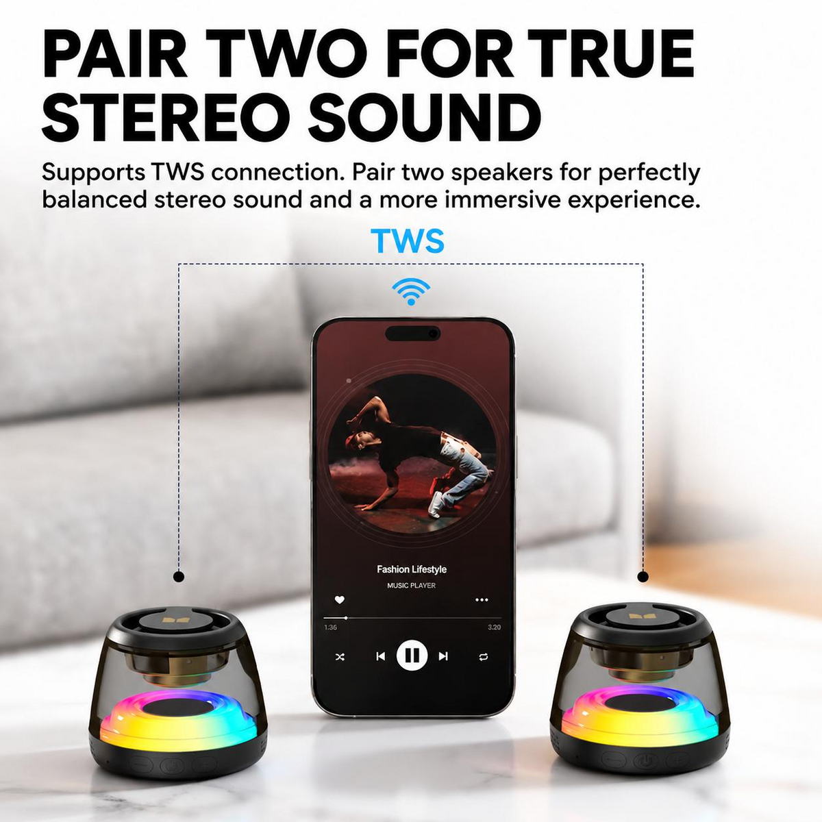 Monster Mini Wireless Speaker - Bluetooth 6.0, RGB Lights, 360° Sound, TWS & Magnetic Design