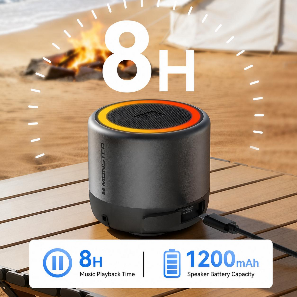 Monster S27 Portable Bluetooth Speaker - 360° Sound, RGB Lights, Bluetooth 6.0 & TWS