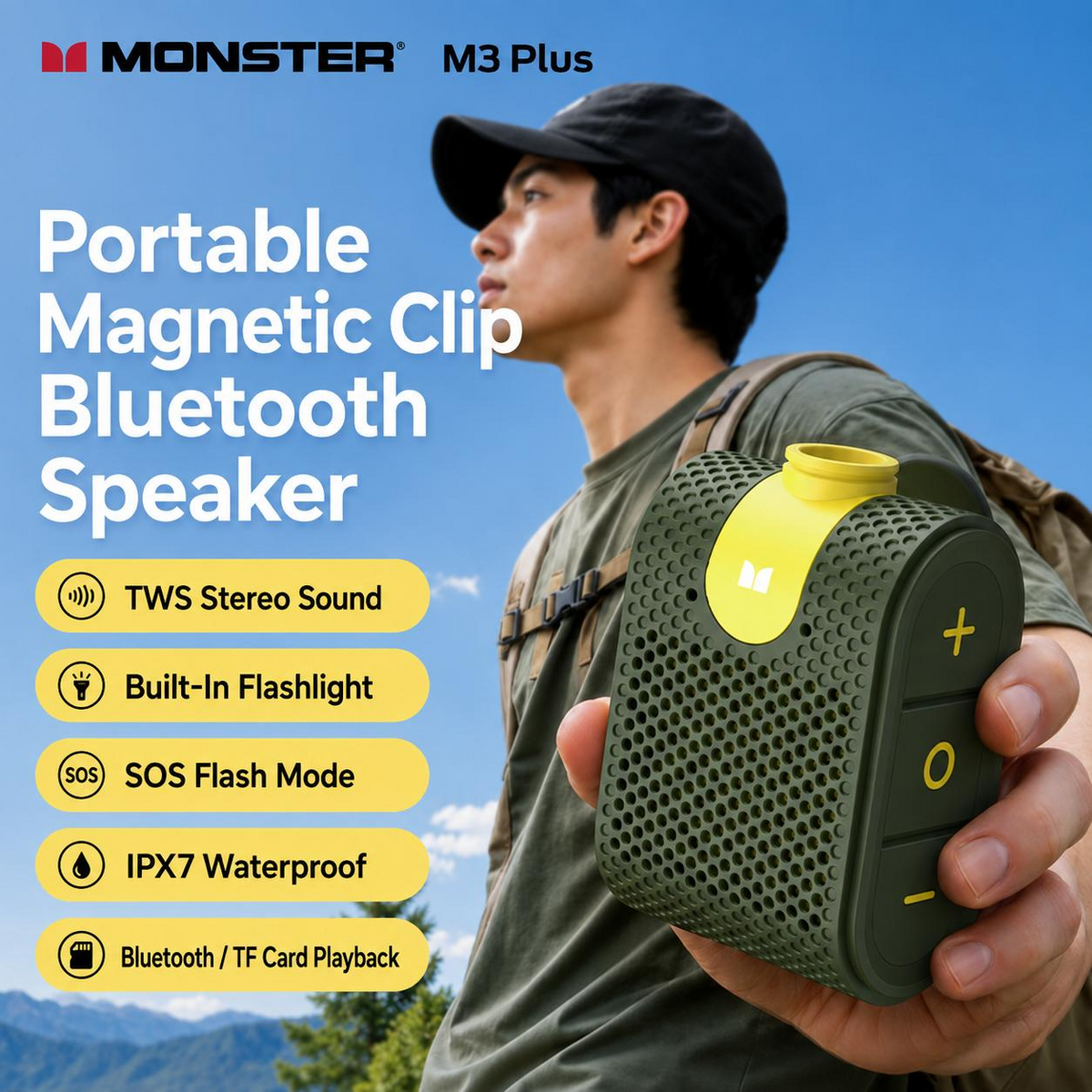 Monster M3 Plus Portable Bluetooth Speaker - Bluetooth 6.0, 32W TWS, IPX7, 21H Playtime & SOS Light