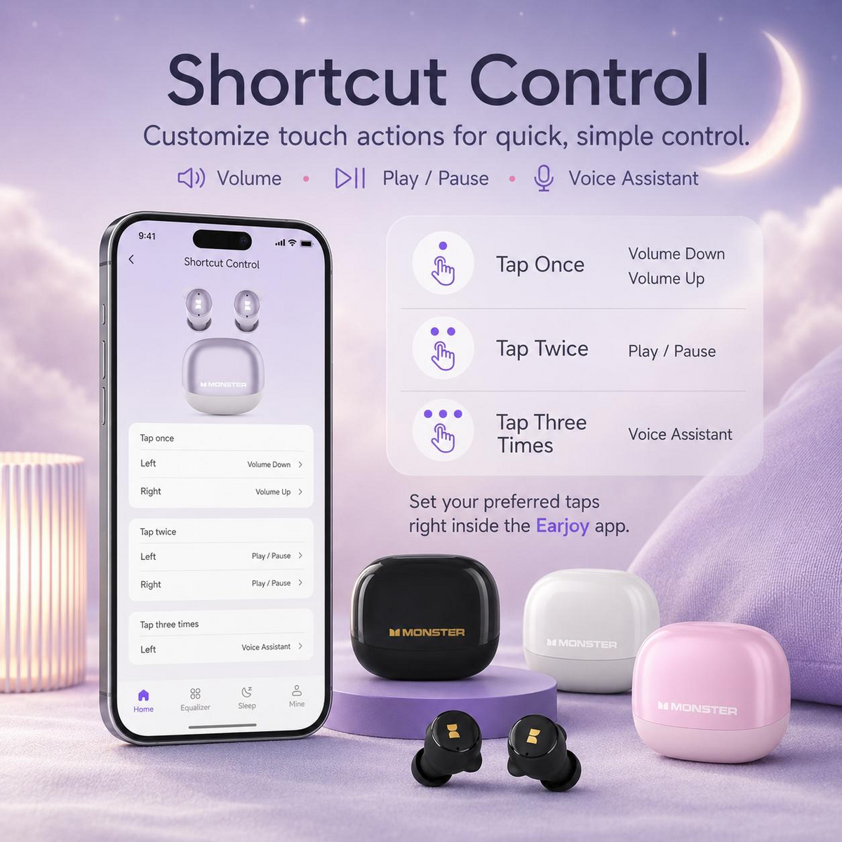 Monster MD21 Sleep Wireless Earbuds - Mini Invisible Design, Earjoy App, White Noise & Custom EQ