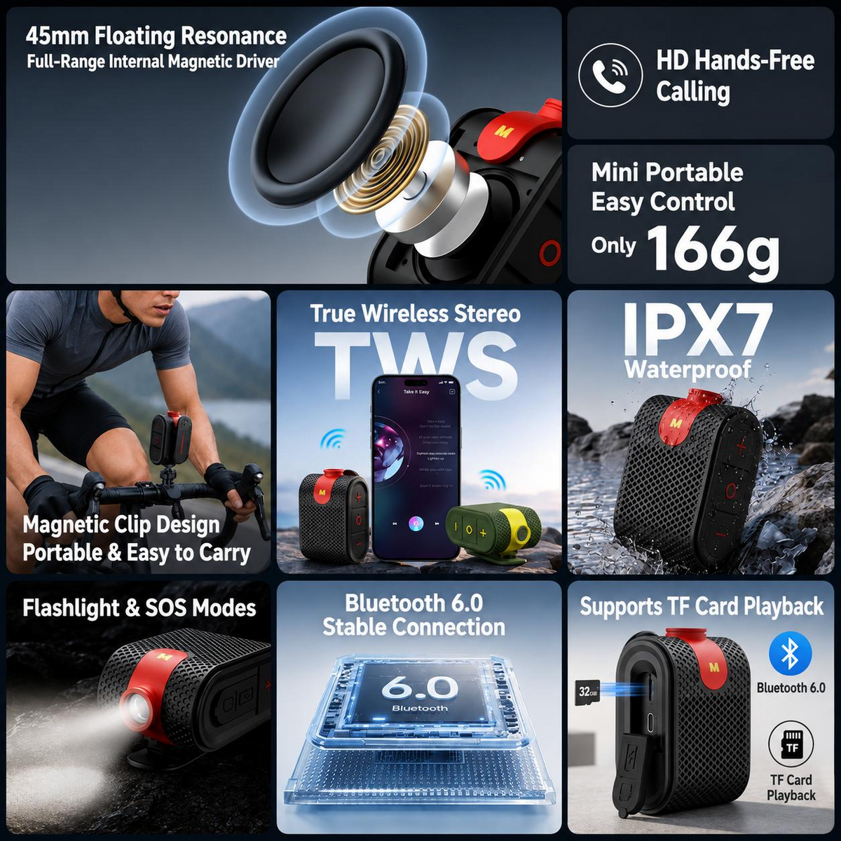 Monster M3 Plus Portable Bluetooth Speaker - Bluetooth 6.0, 32W TWS, IPX7, 21H Playtime & SOS Light