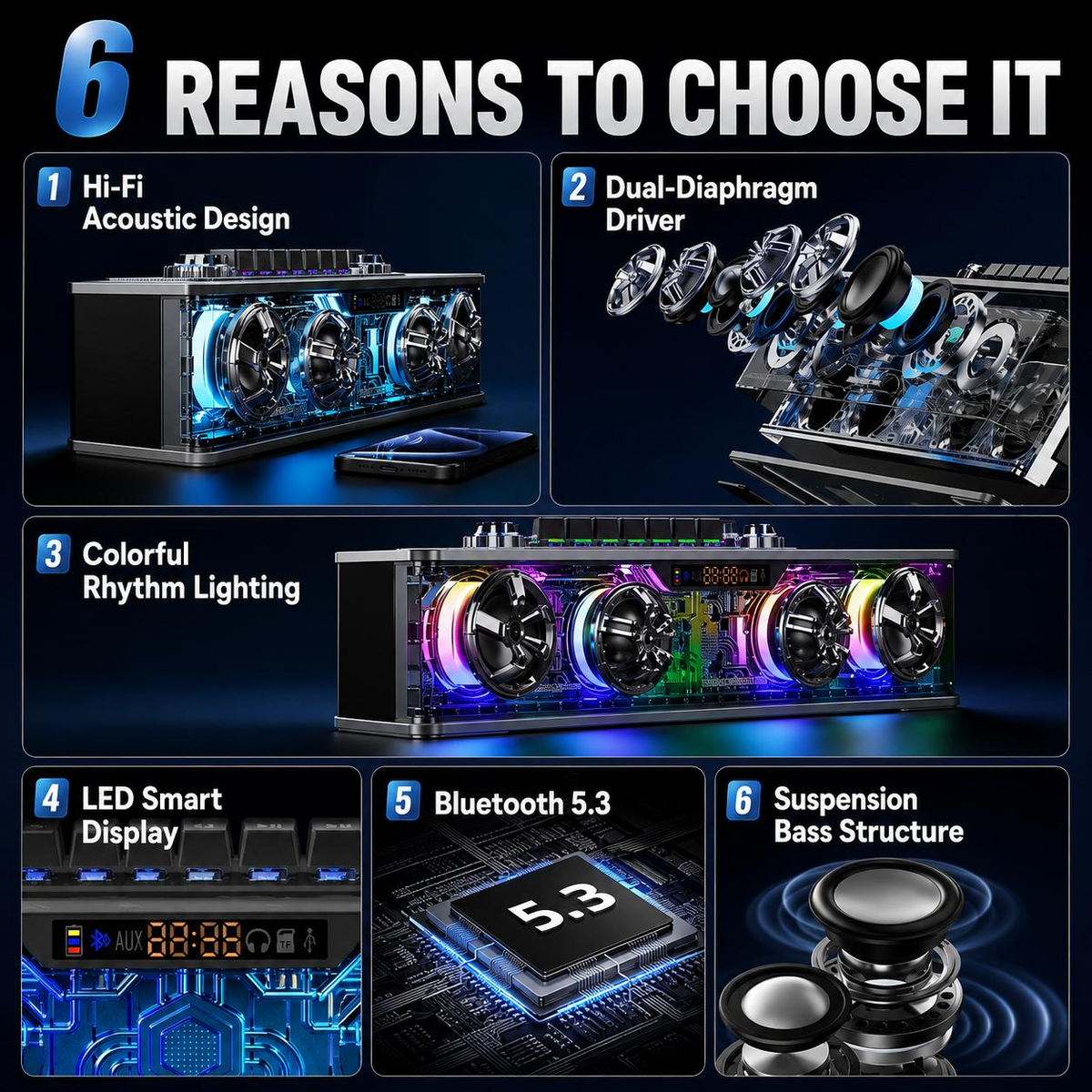 Monster Airmars G06 RGB Computer Speaker - Bluetooth 5.3, HiFi Sound, Heavy Bass & 360° Audio