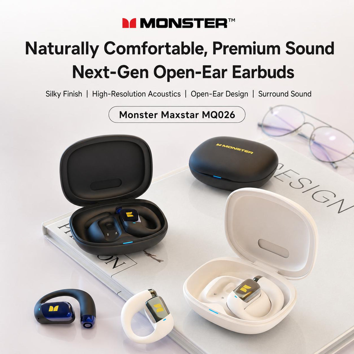 Monster 2-in-1 Open-Ear Wireless Earbuds - Bluetooth 6.0, 100H Playtime, ENC & Detachable Neckband
